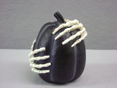 KK-41327B Tall Black Resin Pumpkin with Skeleton Hand