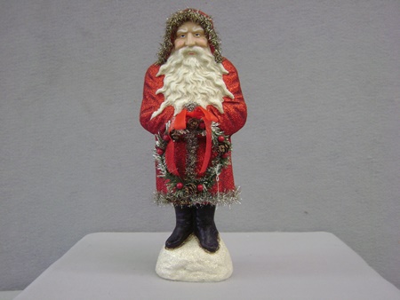 KK-52698A Santa in Red Glitter Coat Holding Wreath